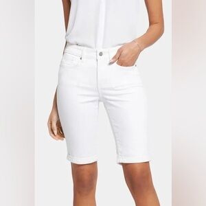 NYDJ 11” Berilla Bermuda roll cuff white denim jean shorts. Nip Tuck Tec…